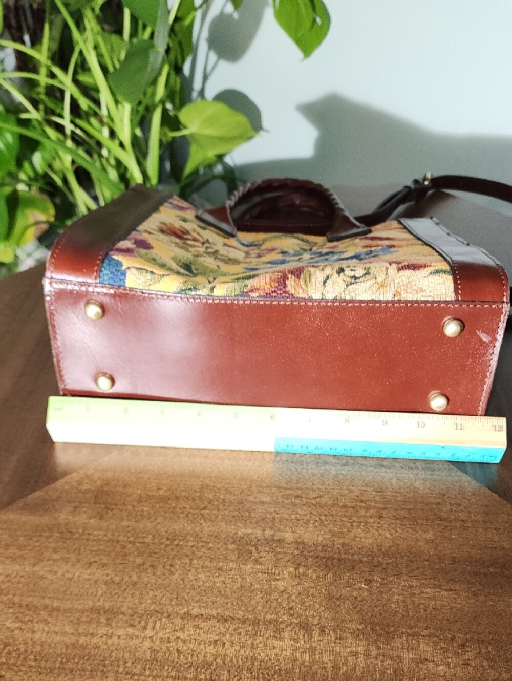 Patricia Nash Yellow Floral Tapestry Tote with Brown Leather Trim - Picture 9 of 13